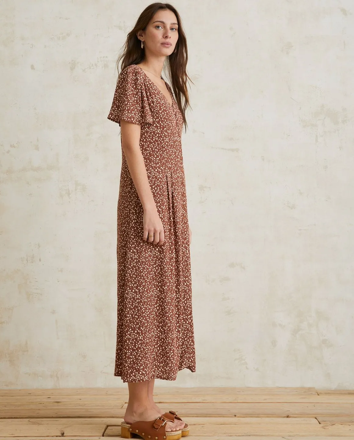 YERSE Dresses And Jumpsuits^Flowy Print Dress Chocolate