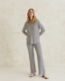 YERSE Trousers And Jeans^Jacquard Knit Trousers Ecru And Navy Stripes