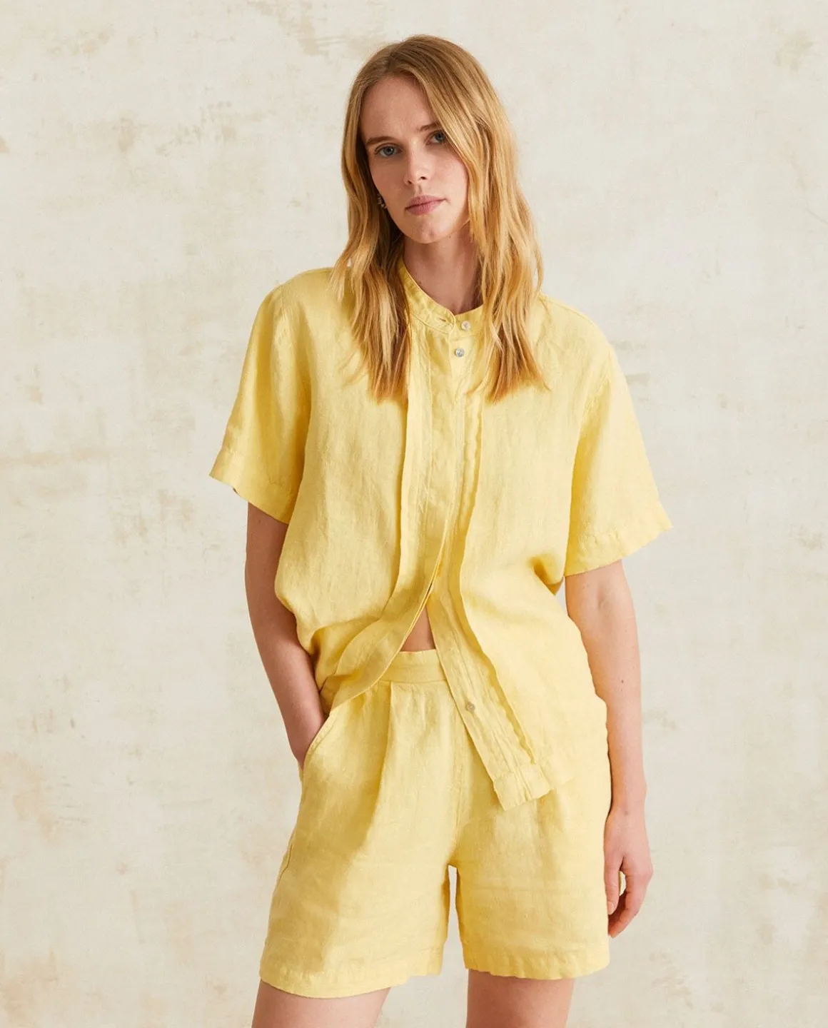 YERSE Trousers And Jeans^Linen Shorts Pockets Lemon