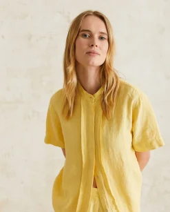 YERSE Shirts And Blouses^Mao-Neck Linen Shirt Lemon