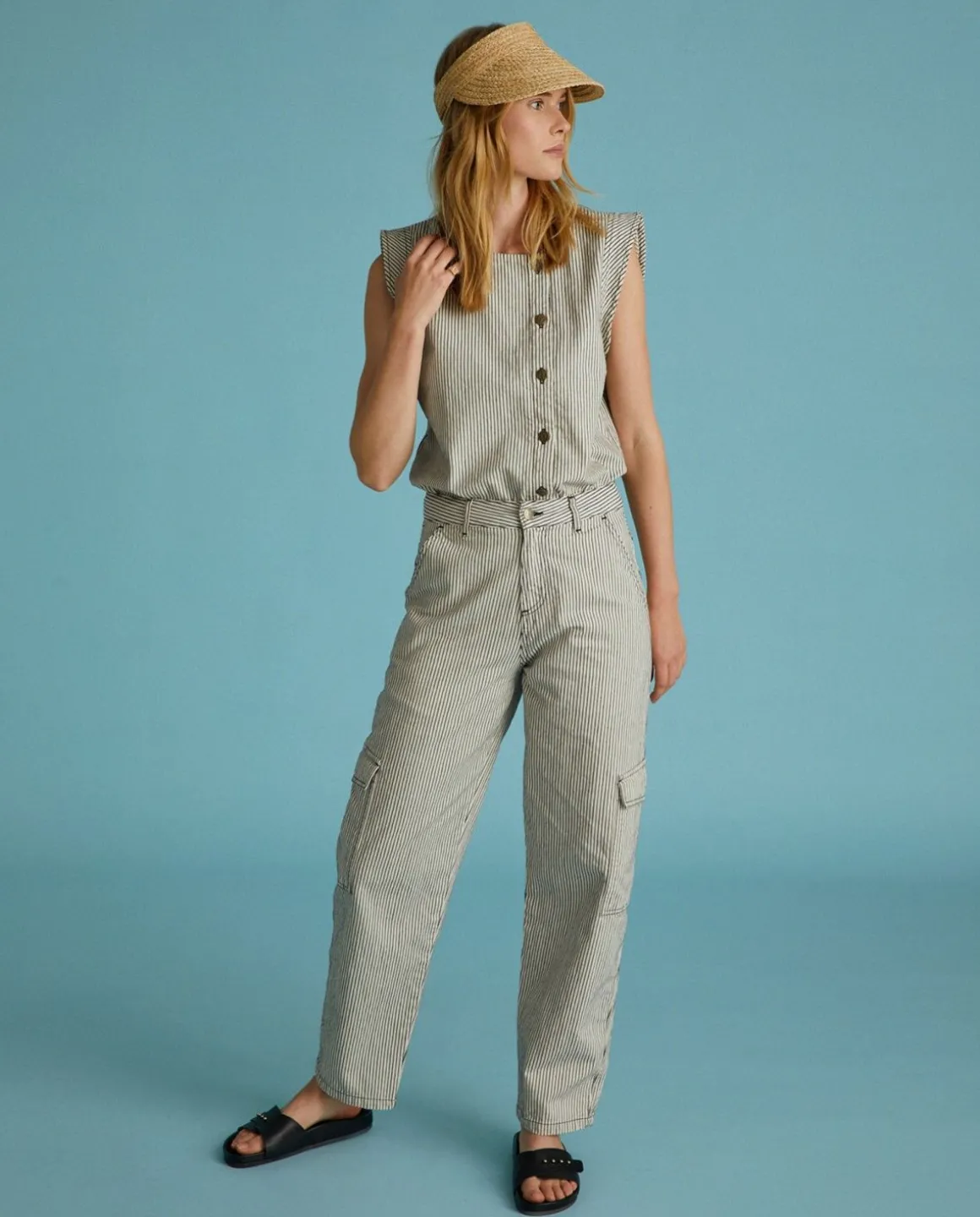 YERSE Trousers And Jeans^Striped Cargo Trousers Blue
